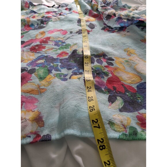 Zac & Rachel Blouse Womens 3X Aqua Floral Top Flutter Sleeve Ruffle Lightweight - Picture 13 of 13